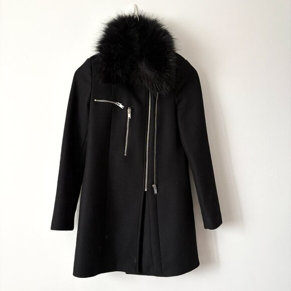 Zara Wool Blend Moto Double Zip Coat Jacket Black Size XS - Picture 4 of 10